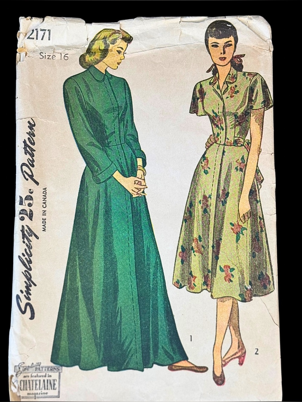 1947 Simplicity Housedress & Housecoat Pattern 2171 / Vintage Size 16 | Small